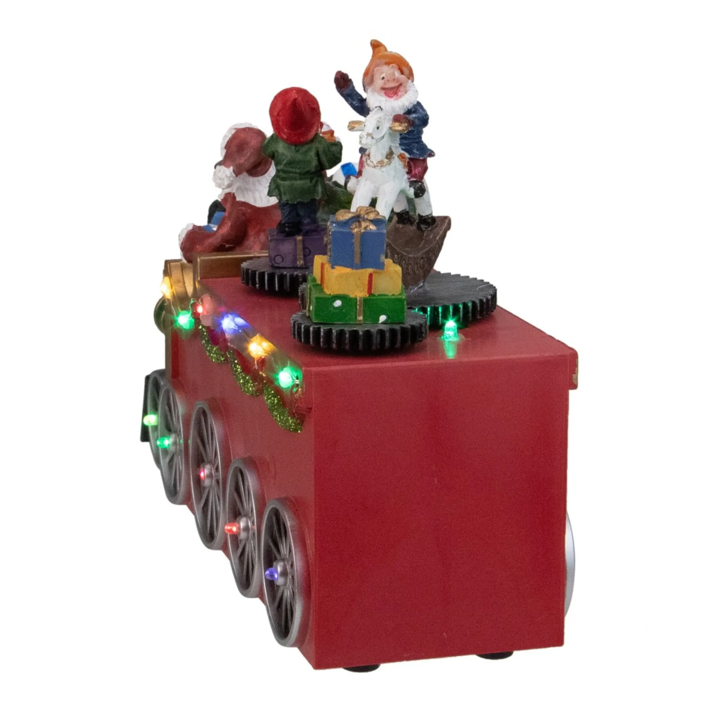 10.25" Red And Black Led Lighted Musical Christmas Train With Santa