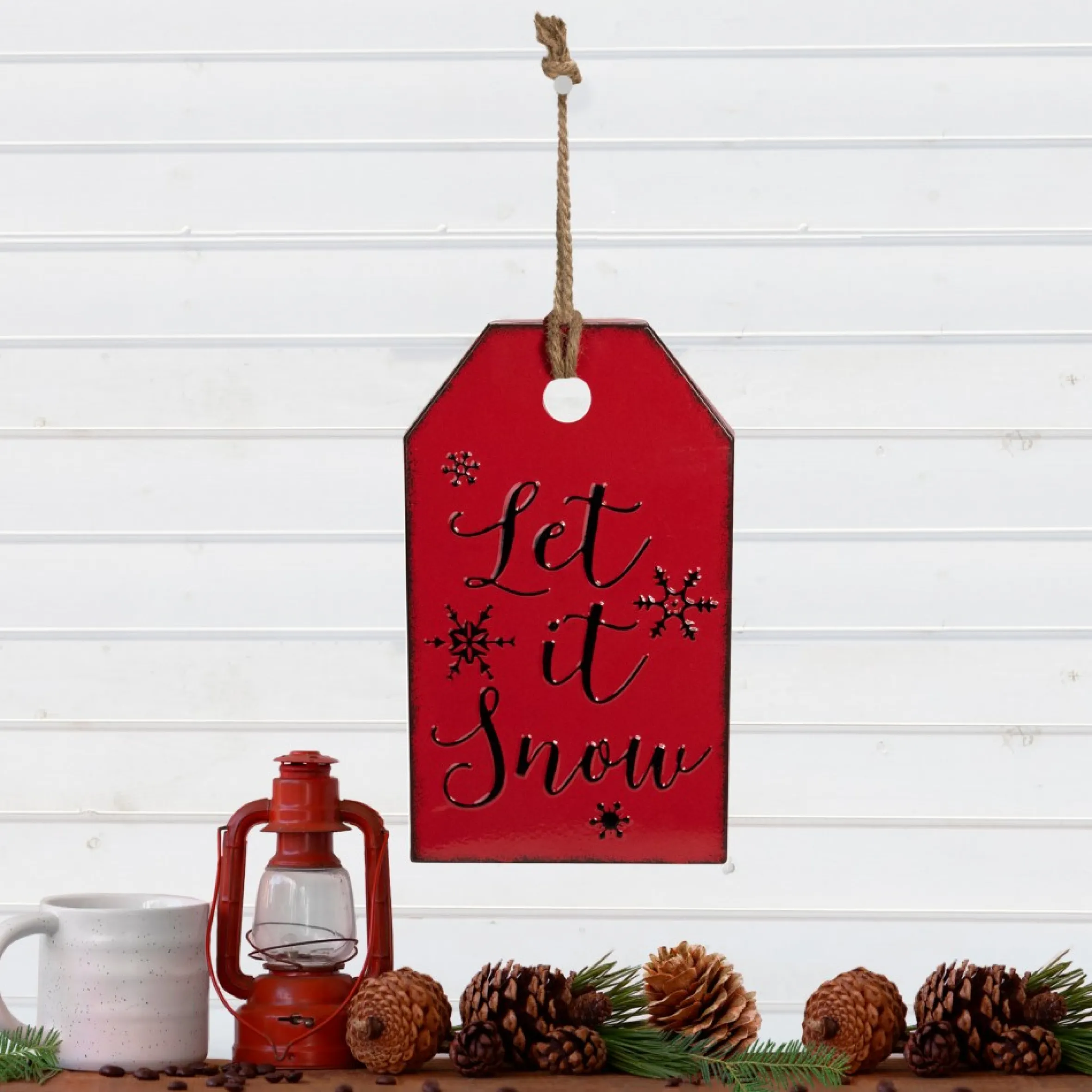 12.25" Red And Black Metal Distressed "Let It Snow" Christmas Wall Decor