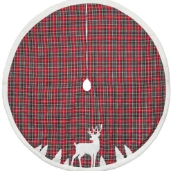 48" Red And Black Plaid Reindeer Christmas Tree Skirt