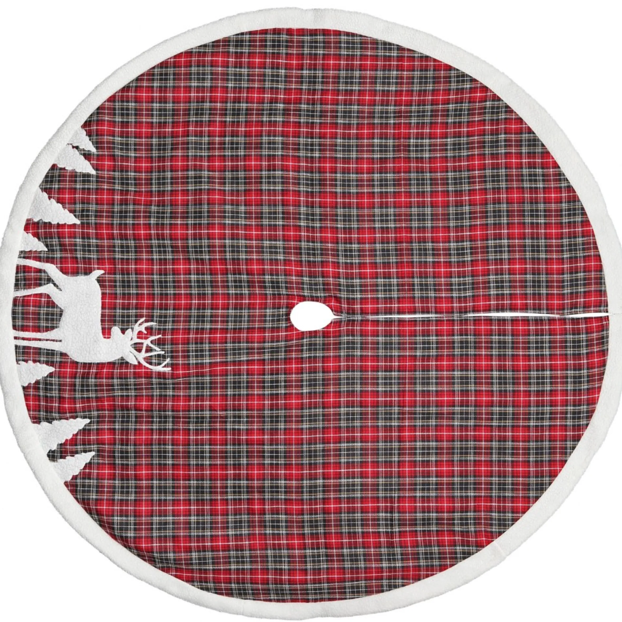 48" Red And Black Plaid Reindeer Christmas Tree Skirt