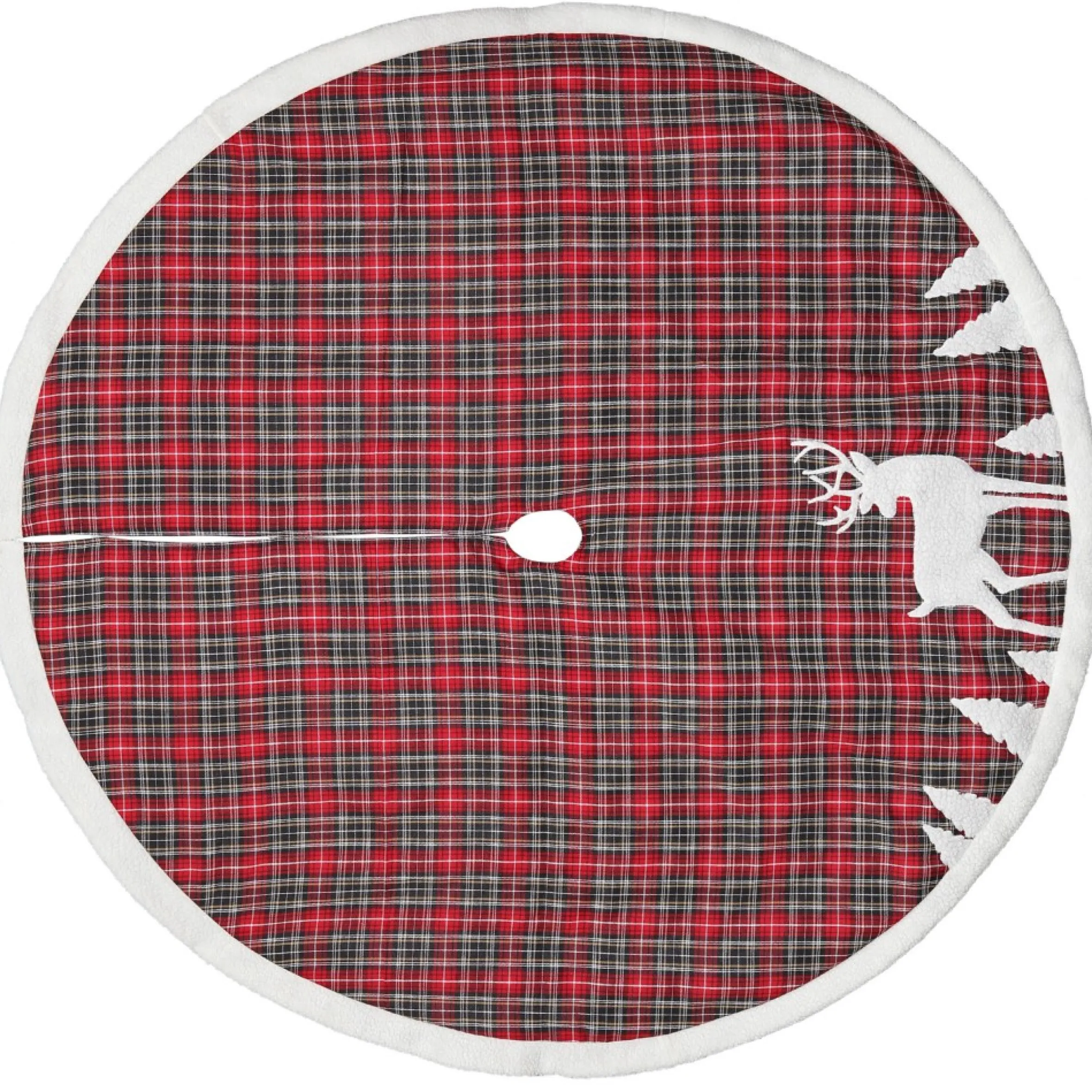 48" Red And Black Plaid Reindeer Christmas Tree Skirt