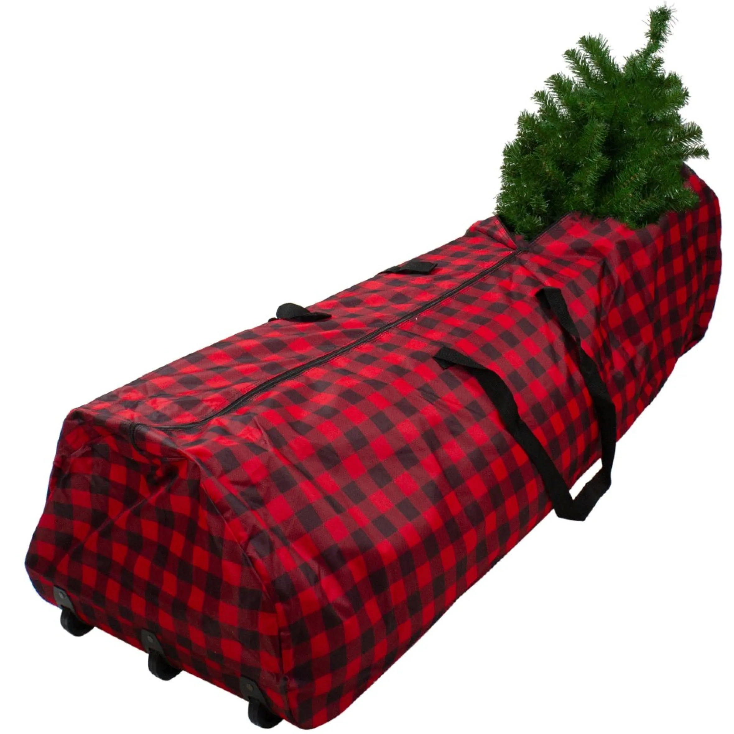 Red And Black Plaid Rolling Tree Christmas Tree Storage Bag For Artificial Trees Up To 7.5Ft