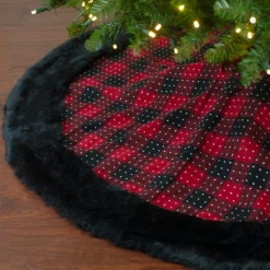 48" Red And Black Plaid With Polka Dots Christmas Tree Skirt