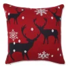 18" Red And Black Reindeer In Snow Christmas Square Throw Pillow