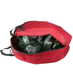 36" Red And Black Zip Up Christmas Wreath Storage Bag