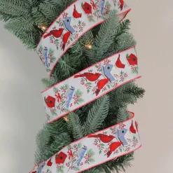 Red And Blue Cardinals With Bird Wired Craft Ribbon 2.5