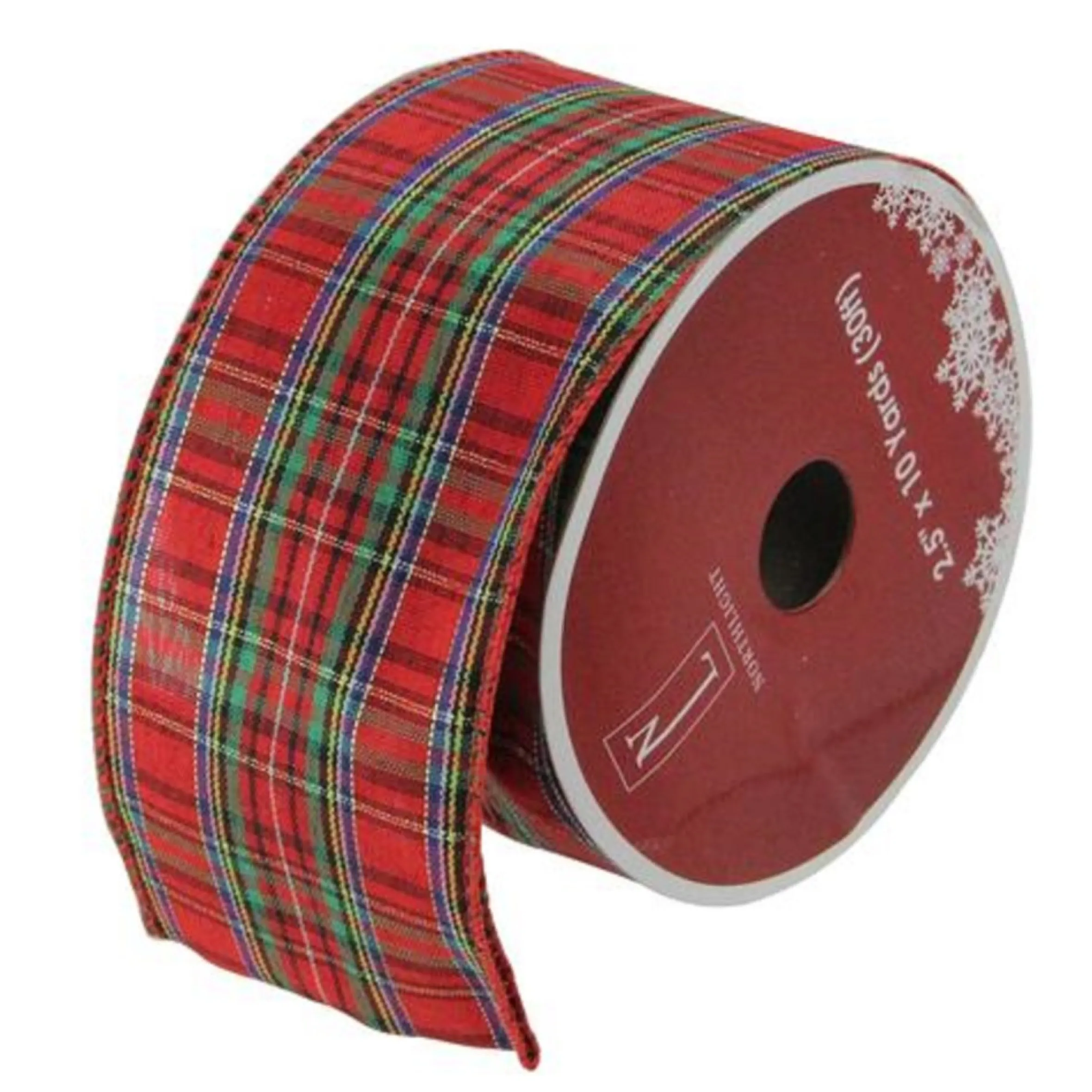 Red And Blue Plaid Wired Christmas Craft Ribbon 2.5" X 10 Yards