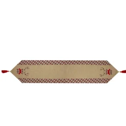 36" Red And Brown Burlap And Plaid Reindeer Christmas Table Runner