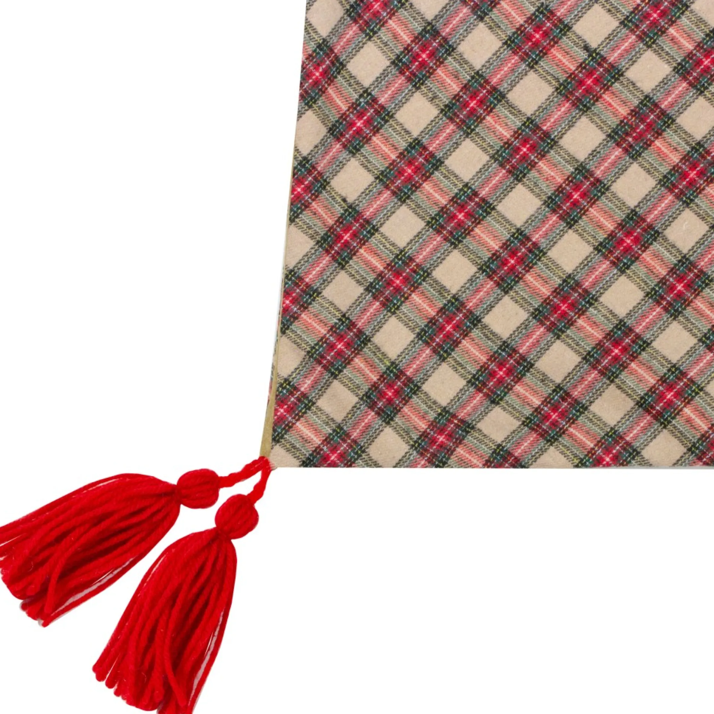 48" Red And Brown Burlap And Plaid Reindeer Christmas Tree Skirt With Tassels