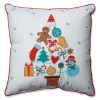 16" Red And Brown Gift Tree Holiday Square Christmas Throw Pillow