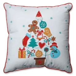 16" Red And Brown Gift Tree Holiday Square Christmas Throw Pillow