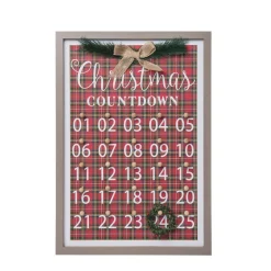21" Red And Brown Plaid Wooden Framed Christmas Countdown Wall Decor