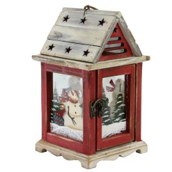 11" Red And Brown Snowman Decorative Christmas Pillar Candle Lantern