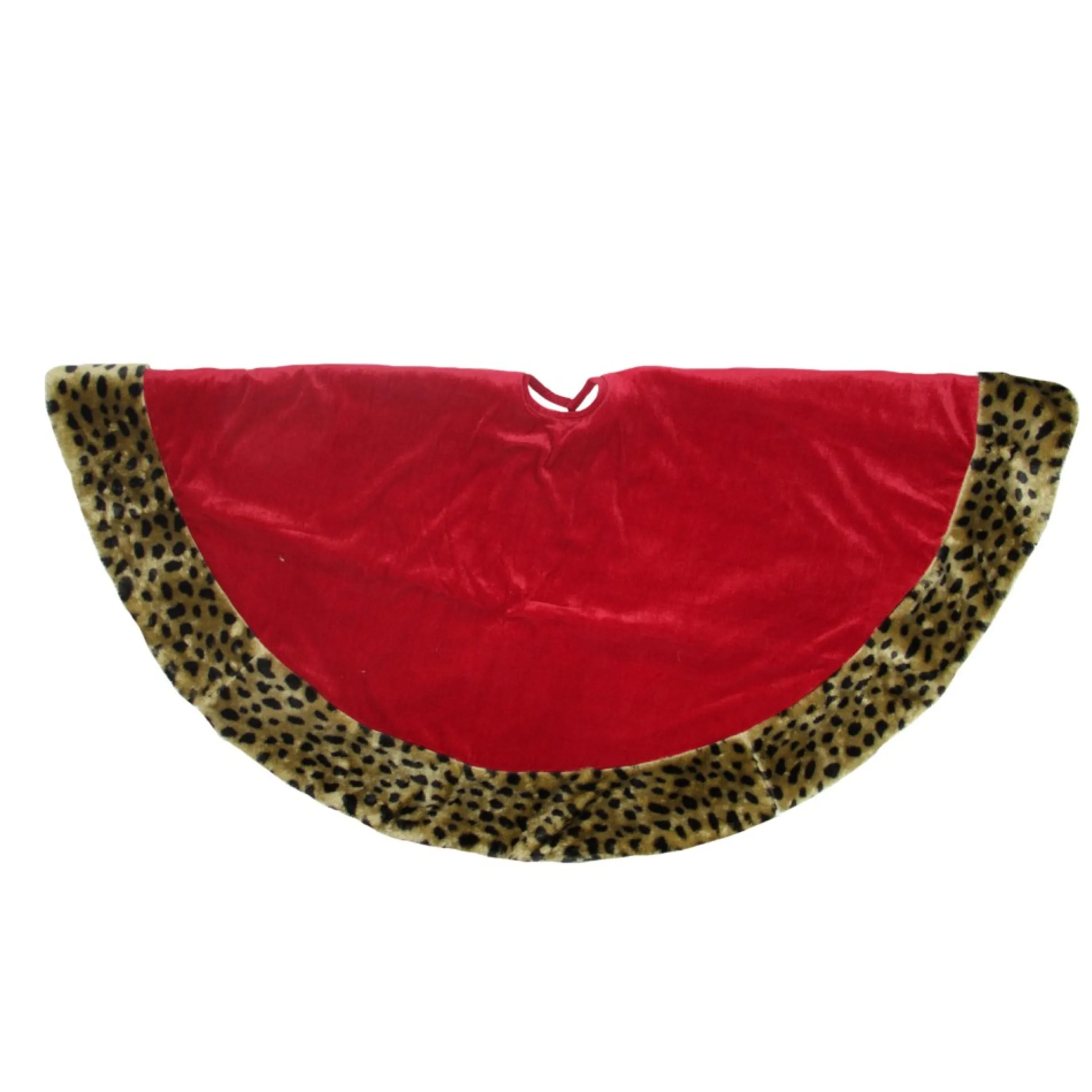 48" Red And Brown Velveteen With Cheetah Print Border Christmas Tree Skirt