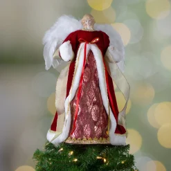 18" Red And Gold Angel In A Dress Christmas Tree Topper - Unlit