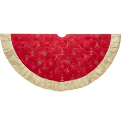 60" Red And Gold Embroidered Ornaments Christmas Tree Skirt