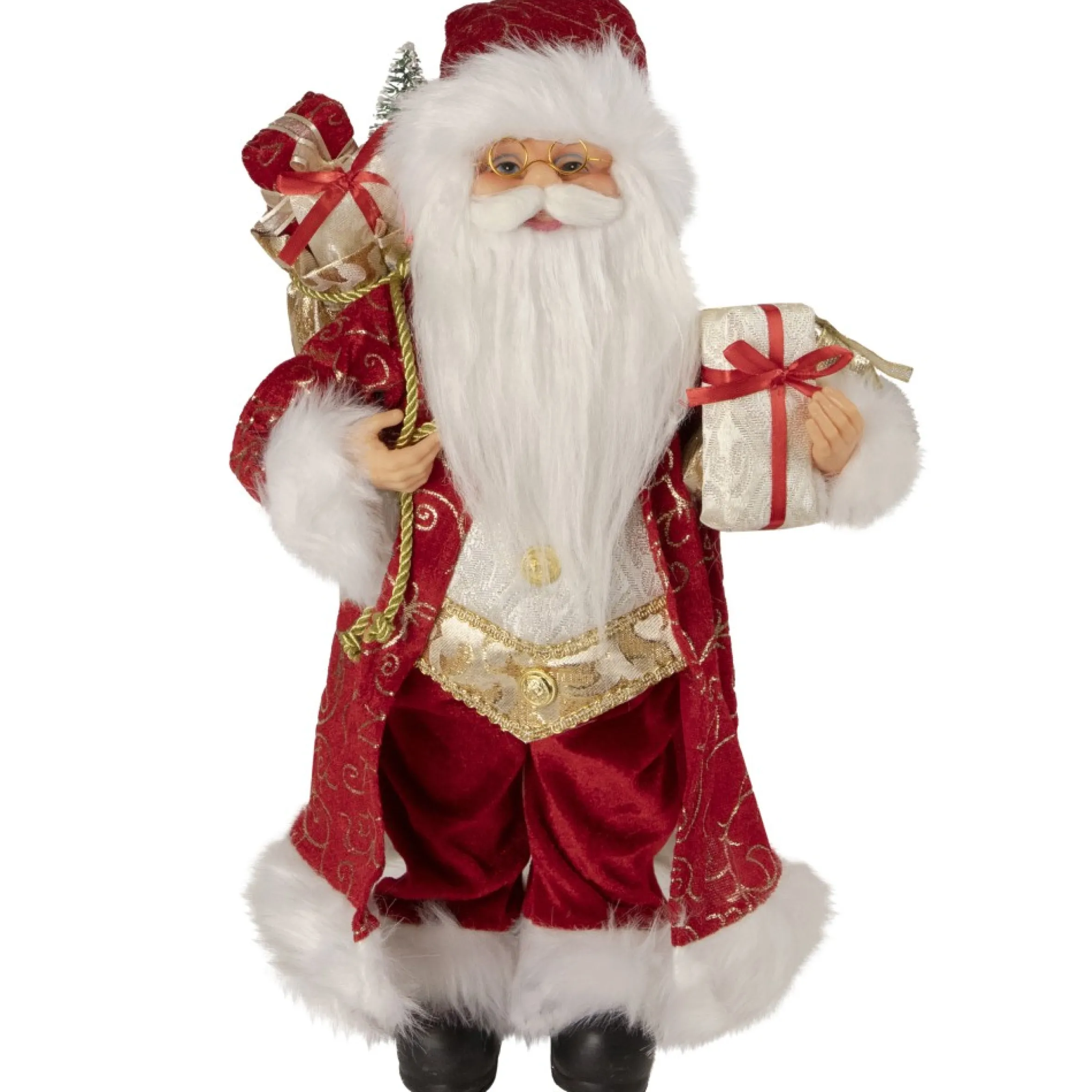 16" Red And Gold Filigree Santa Claus With Gifts Christmas Figurine