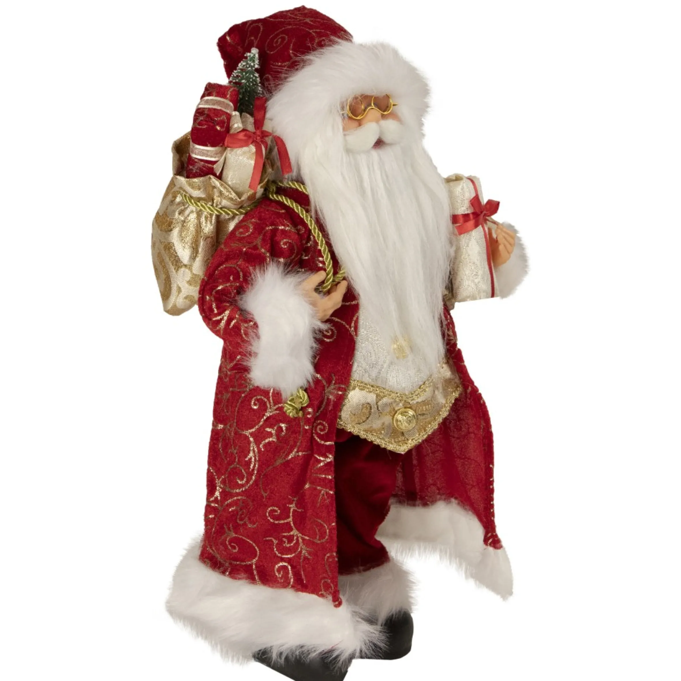 16" Red And Gold Filigree Santa Claus With Gifts Christmas Figurine