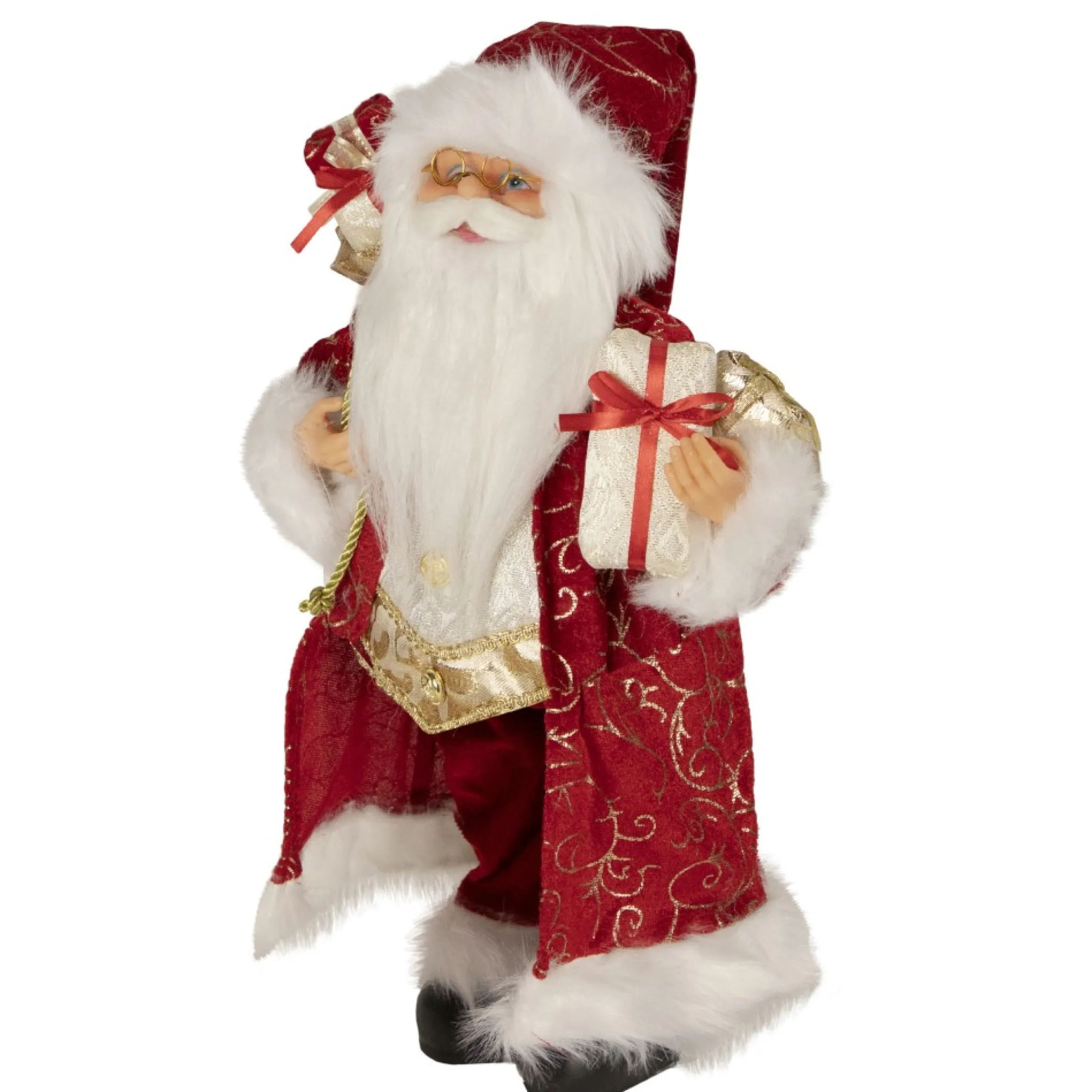16" Red And Gold Filigree Santa Claus With Gifts Christmas Figurine