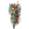 24" Red And Gold Flocked Artificial Christmas Teardrop Swag, Unlit