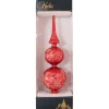 13" Red And Gold Floral Glitter Lace Shiny Glass Finial Christmas Tree Topper - Unlit