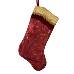 20" Red And Gold Leaf Christmas Stocking With Wavy Sequined Cuff