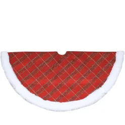 20" Red And Gold Plaid Glittered Mini Christmas Tree Skirt