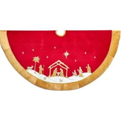 48" Red And Gold Religious Christmas Tree Skirt