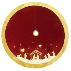 48" Red And Gold Religious Christmas Tree Skirt