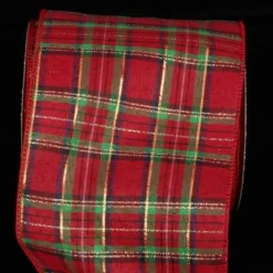 Red And Gold Tartan Plaid Wired Craft Ribbon 5" X 40 Yards