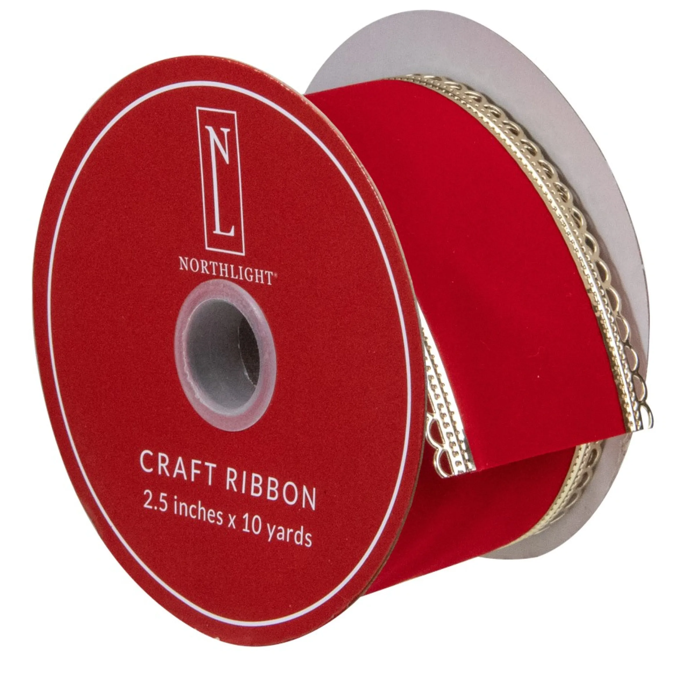 Red And Gold Velvet Christmas Wired Craft Ribbon 2.5" X 10 Yards