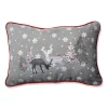 18.5" Red And Gray Embroidered Reindeer Christmas Rectangular Throw Pillow