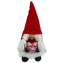 13.5" Red And Gray Smiling Woman Christmas Gnome Tabletop Figure