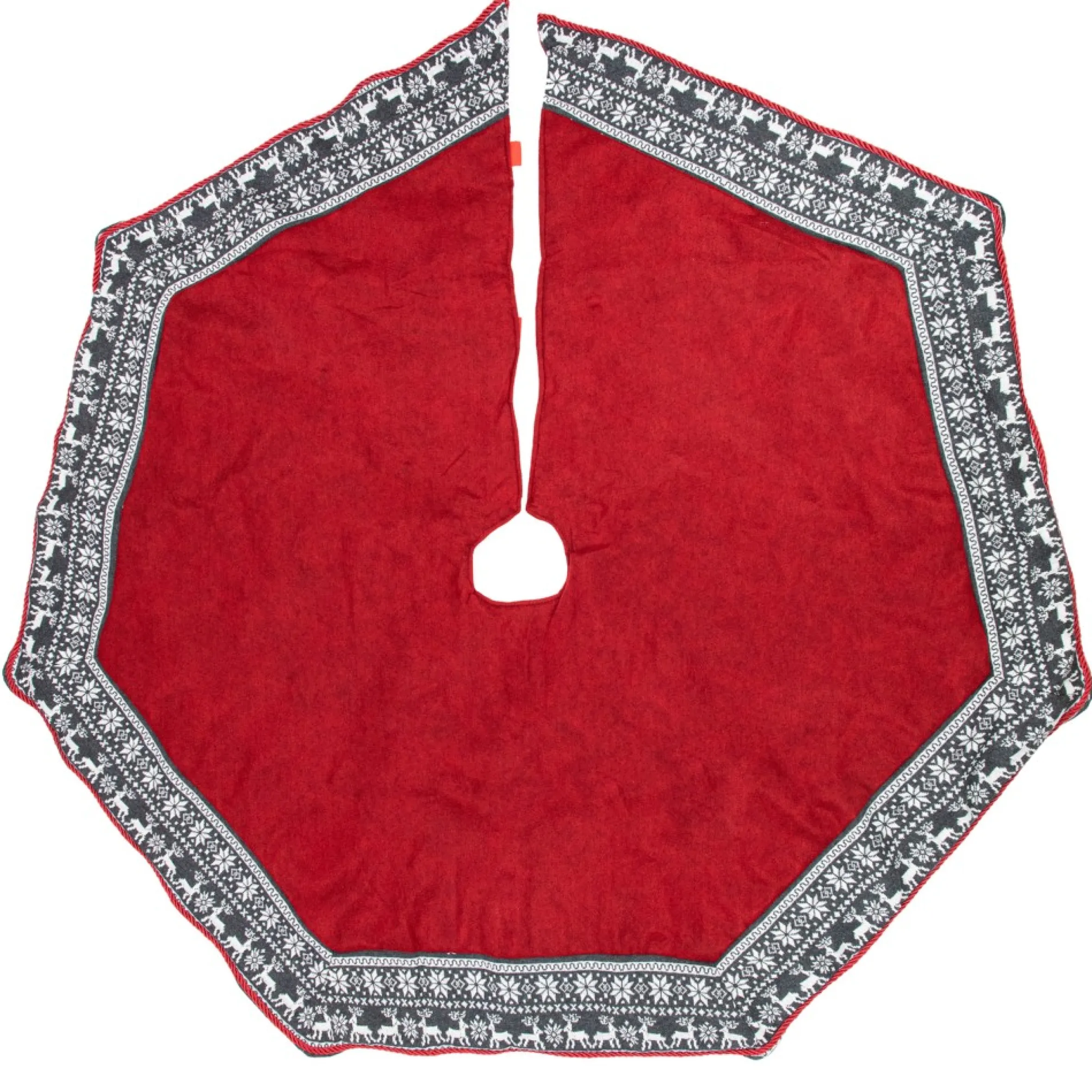 50" Red And Gray Snowflake And Reindeer Christmas Tree Skirt