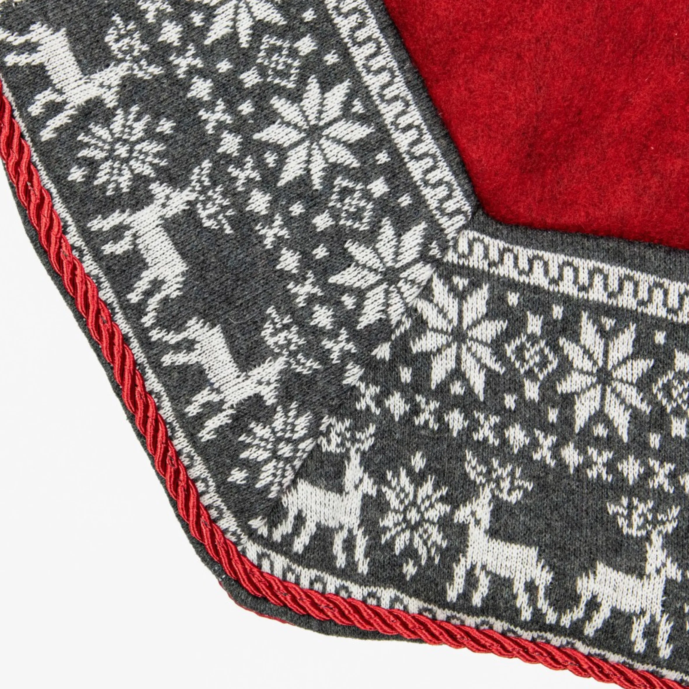 50" Red And Gray Snowflake And Reindeer Christmas Tree Skirt