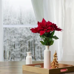 20" Red And Green Artificial Poinsettia Christmas Pick