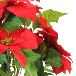 15.5" Red And Green Artificial Poinsettia Christmas Flower Arrangement In Silver Pot