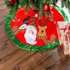 42" Red And Green Christmas Themed Round Tree Skirt