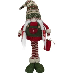 28" Red And Green Fair Isle Standing Gnome Girl Christmas Figure