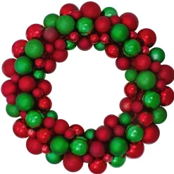 Red And Green 3-Finish Shatterproof Ball Christmas Wreath - 24-Inch, Unlit
