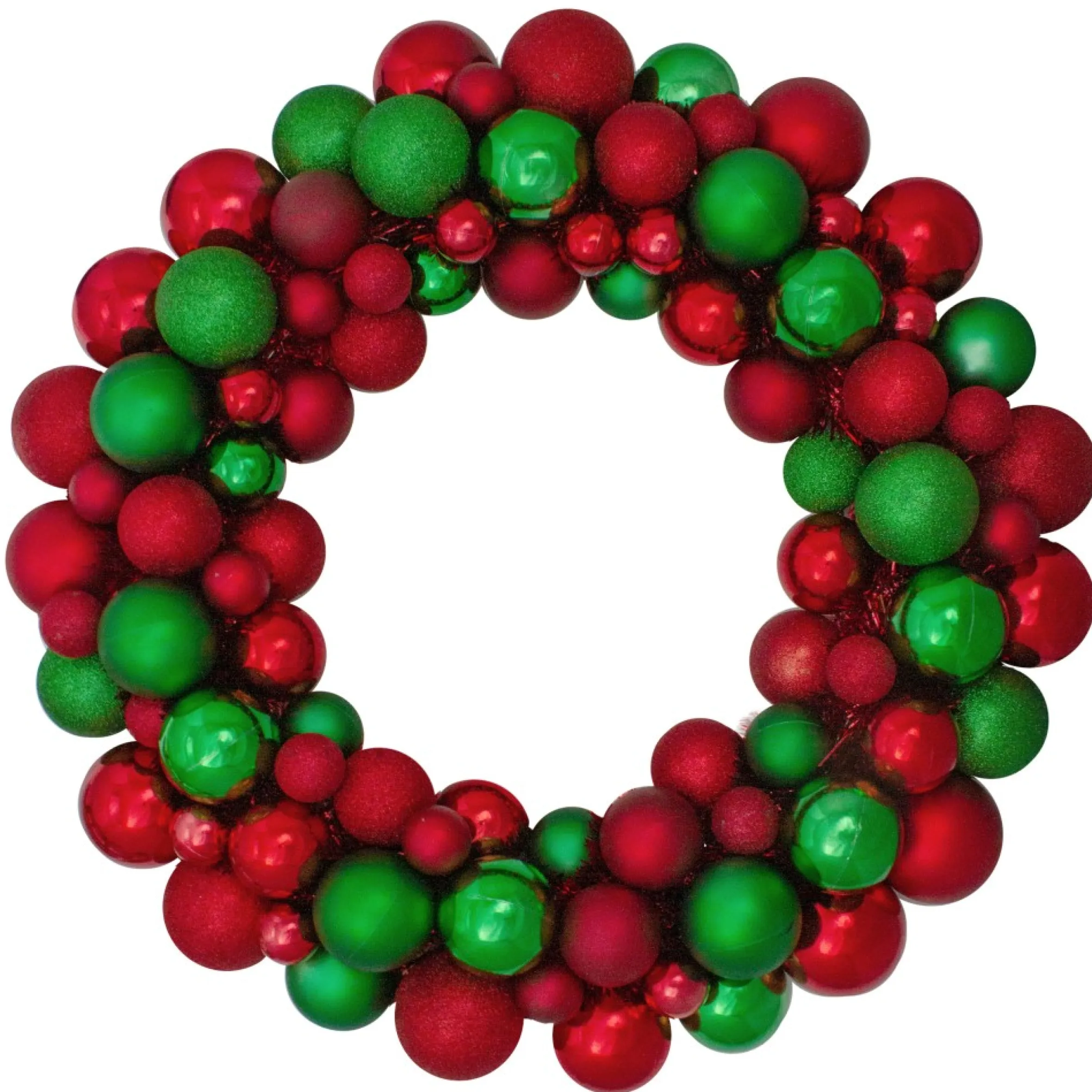 Red And Green 3-Finish Shatterproof Ball Christmas Wreath - 24-Inch, Unlit