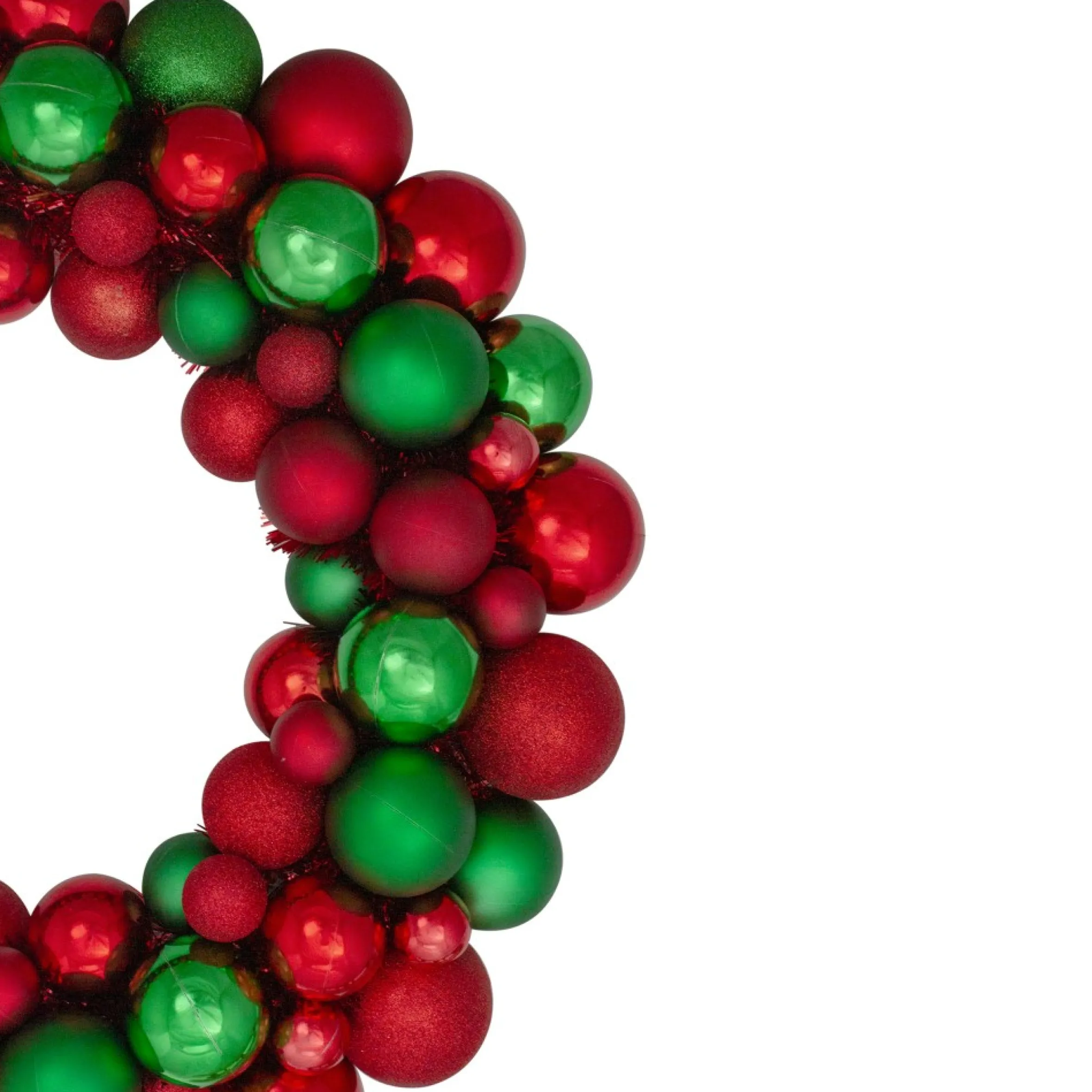 Red And Green 3-Finish Shatterproof Ball Christmas Wreath - 24-Inch, Unlit