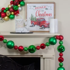 6' Red And Green 3-Finish Shatterproof Ball Christmas Garland