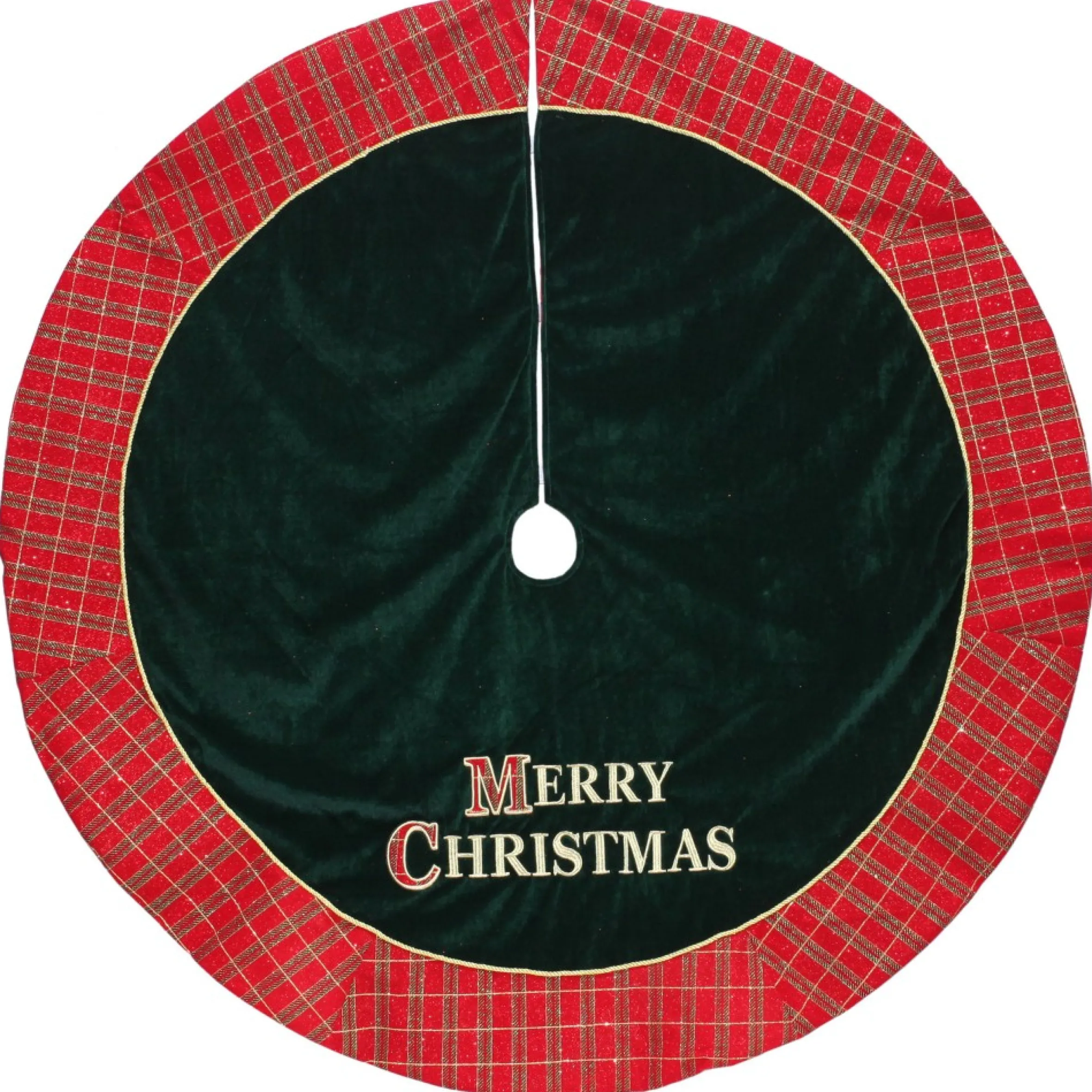48" Red And Green 'Merry Christmas' Plaid Christmas Tree Skirt