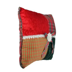 15.5" Red And Green Plaid Square Christmas Throw Pillow