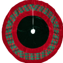 48" Red And Green Plaid Velveteen Christmas Tree Skirt