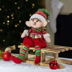 15" Red And Green Plush Jingle Bell Boy Elf Christmas Figure