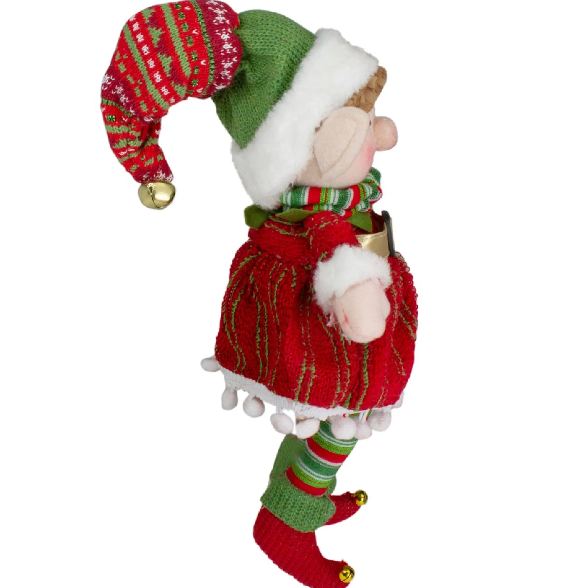 14" Red And Green Plush Jingle Bell Girl Elf Christmas Figure