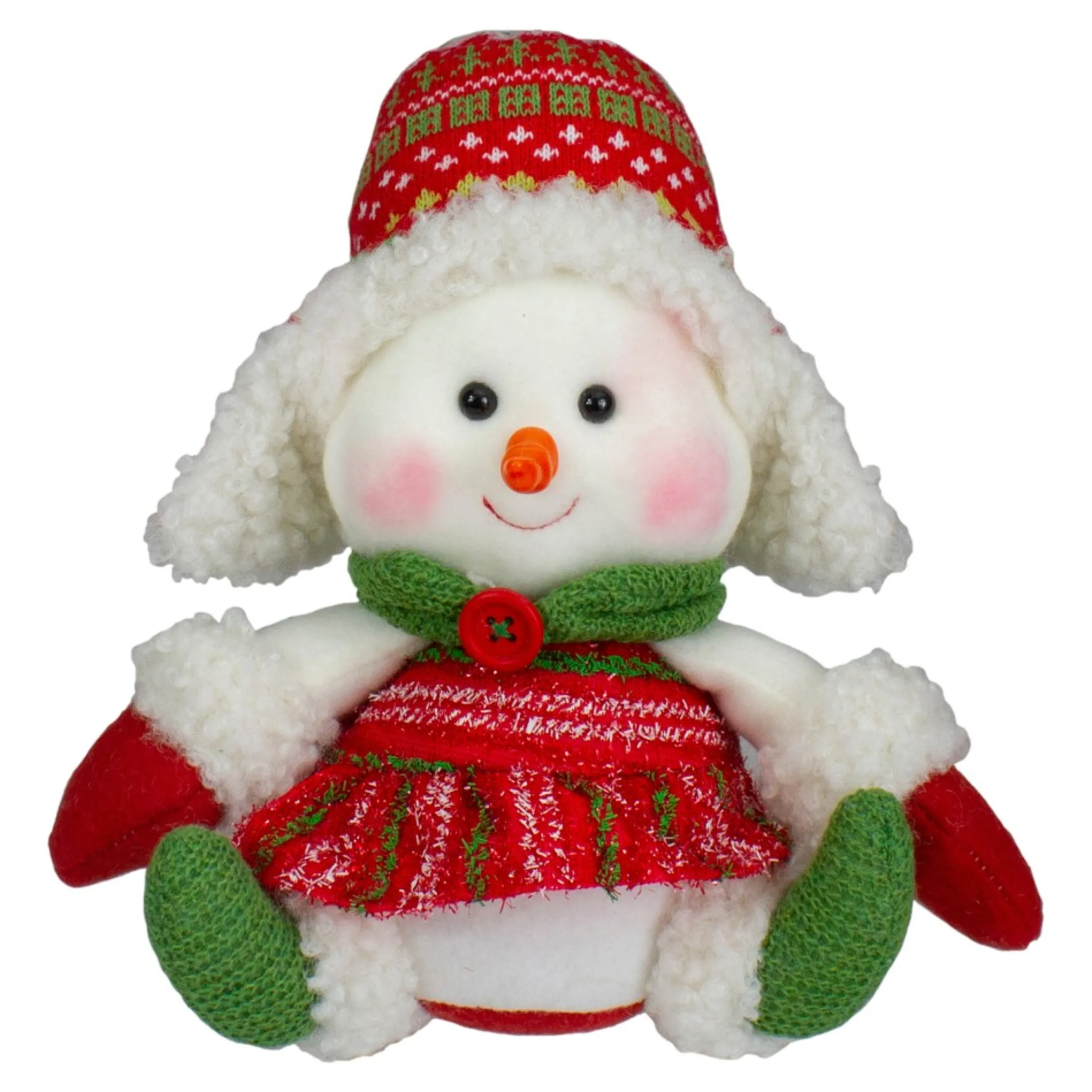8" Red And Green Sitting Snowman Girl Christmas Figure