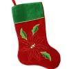 20" Red And Green Velveteen Sequined Poinsettia Christmas Stocking
